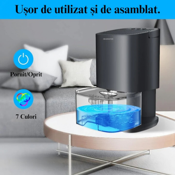 Dezumidificator pentru casa VarioShop®, rezervor 1000ml, doua moduri de lucru si 7 lumini LED colorate, cu functie de uscare si purificare a aerului, pentru dormitor, subsol, baie, bucatarie, birou, n [16]