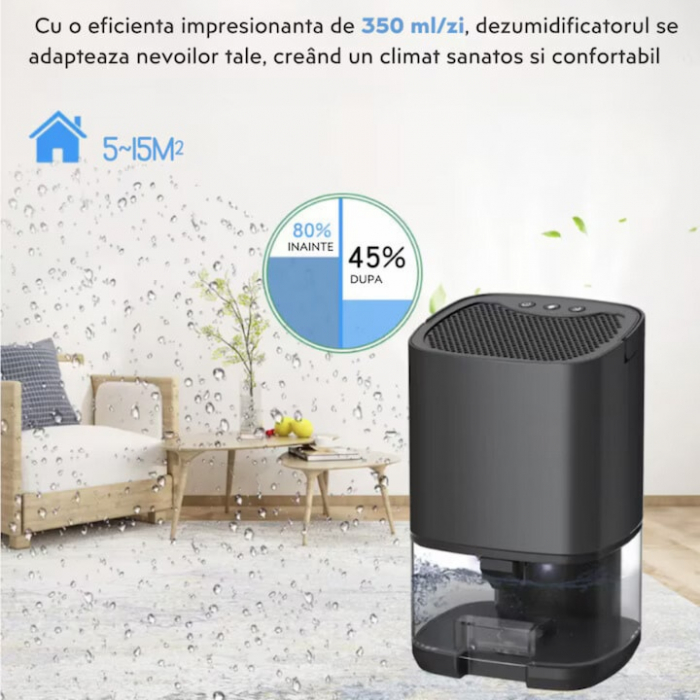 Dezumidificator pentru casa VarioShop®, rezervor 1000ml, doua moduri de lucru si 7 lumini LED colorate, cu functie de uscare si purificare a aerului, pentru dormitor, subsol, baie, bucatarie, birou, n [14]