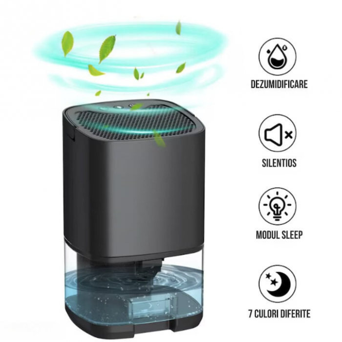 Dezumidificator pentru casa VarioShop®, rezervor 1000ml, doua moduri de lucru si 7 lumini LED colorate, cu functie de uscare si purificare a aerului, pentru dormitor, subsol, baie, bucatarie, birou, n [10]