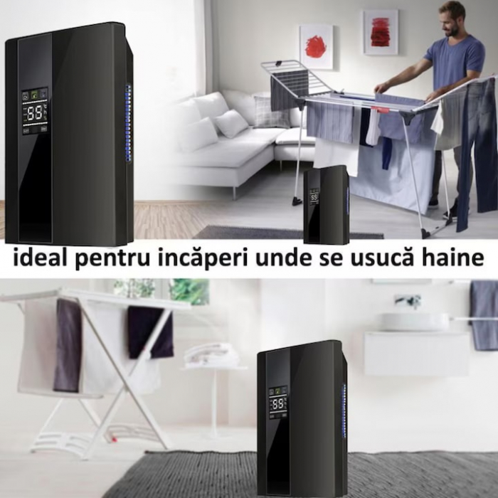 Dezumidificator si Purificator de Aer VarioShop®, Afisaj Temperatura/Umiditate, Tehnologie Peltier, Silentios, Anti-Mucegai, Telecomanda, Randament 650ml/zi, Putere 90W, Negru [3]