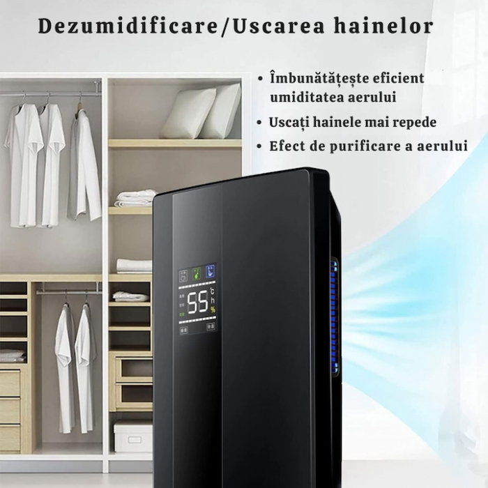 Dezumidificator si Purificator de Aer VarioShop®, Afisaj Temperatura/Umiditate, Tehnologie Peltier, Silentios, Anti-Mucegai, Telecomanda, Randament 650ml/zi, Putere 90W, Negru [7]