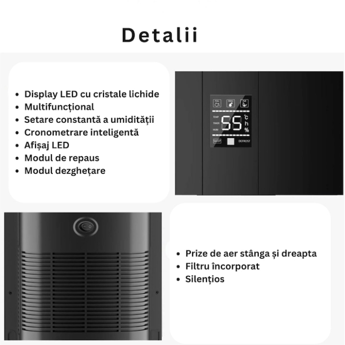 Dezumidificator si Purificator de Aer VarioShop®, Afisaj Temperatura/Umiditate, Tehnologie Peltier, Silentios, Anti-Mucegai, Telecomanda, Randament 650ml/zi, Putere 90W, Negru [5]