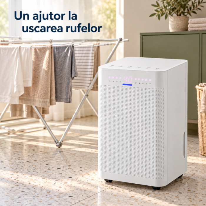 Dezumidificator VarioShop®, 12 l/zi, Wi-Fi, control prin aplicatie, incaperi pana la 25 m², umidistat, rezervor detasabil 2 l, 38 dB, portabil, functie uscare rufe, blocare pentru copii [4]