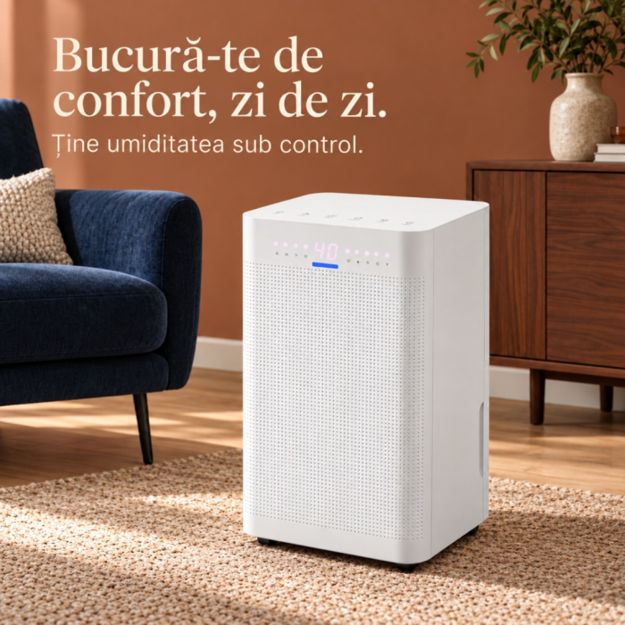 Dezumidificator VarioShop®, 12 l/zi, Wi-Fi, control prin aplicatie, incaperi pana la 25 m², umidistat, rezervor detasabil 2 l, 38 dB, portabil, functie uscare rufe, blocare pentru copii [6]