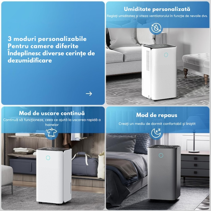 Dezumidificator VarioShop, 12L/24h, control WiFi, putere 200W, alb, 44, 5x25, 5x22cm [3]