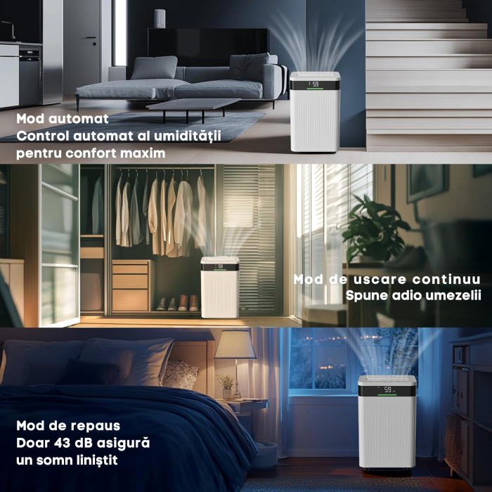 Dezumidificator VarioShop®, 20L/24h cu WiFi, Umidistat Reglabil, Temporizator 1–24h, Rezervor 4.3L, Mod Uscare Rufe, Zgomot Redus 43 dB, Drenaj Continu, Agent Ecologic R290 [7]