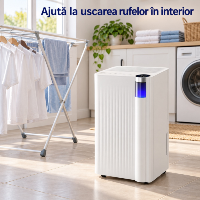 Dezumidificator VarioShop® cu Wi-Fi, 12 l/24 h, pentru camere pana la 25 m², rezervor 2 L, drenaj continuu, 38 dB, control prin aplicatie, 25 x 22 x 44.6 cm, alb [8]