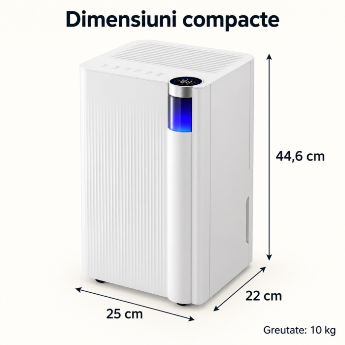 Dezumidificator VarioShop® cu Wi-Fi, 12 l/24 h, pentru camere pana la 25 m², rezervor 2 L, drenaj continuu, 38 dB, control prin aplicatie, 25 x 22 x 44.6 cm, alb [3]