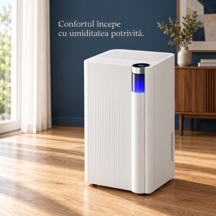 Dezumidificator VarioShop® cu Wi-Fi, 12 l/24 h, pentru camere pana la 25 m², rezervor 2 L, drenaj continuu, 38 dB, control prin aplicatie, 25 x 22 x 44.6 cm, alb [9]