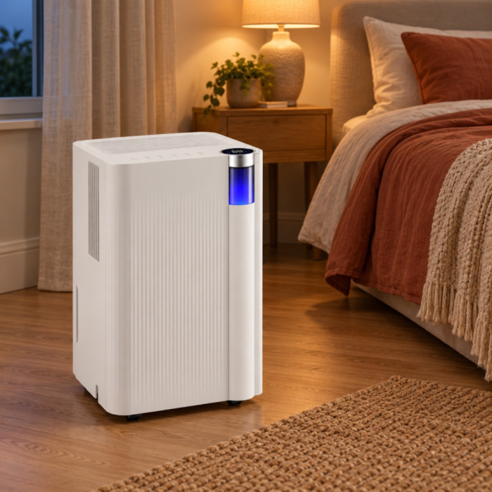 Dezumidificator VarioShop® cu Wi-Fi, 12 l/24 h, pentru camere pana la 25 m², rezervor 2 L, drenaj continuu, 38 dB, control prin aplicatie, 25 x 22 x 44.6 cm, alb [10]