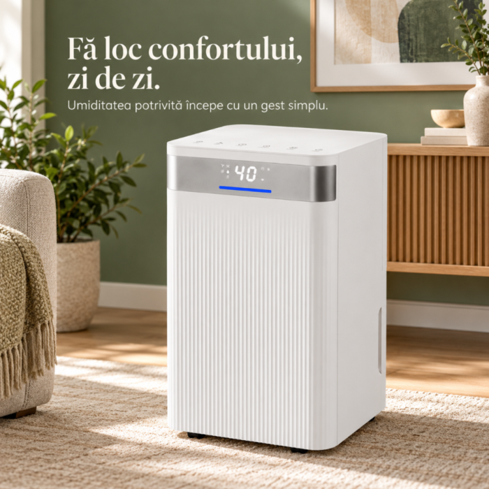 Dezumidificator VarioShop® cu Wi-Fi, control prin aplicatie, capacitate 12 l/zi, pentru camere pana la 25 m², rezervor 2 l, drenaj continuu cu furtun, silentios 38 dB, mod uscare rufe, 25 x 22 x 44.5 [6]