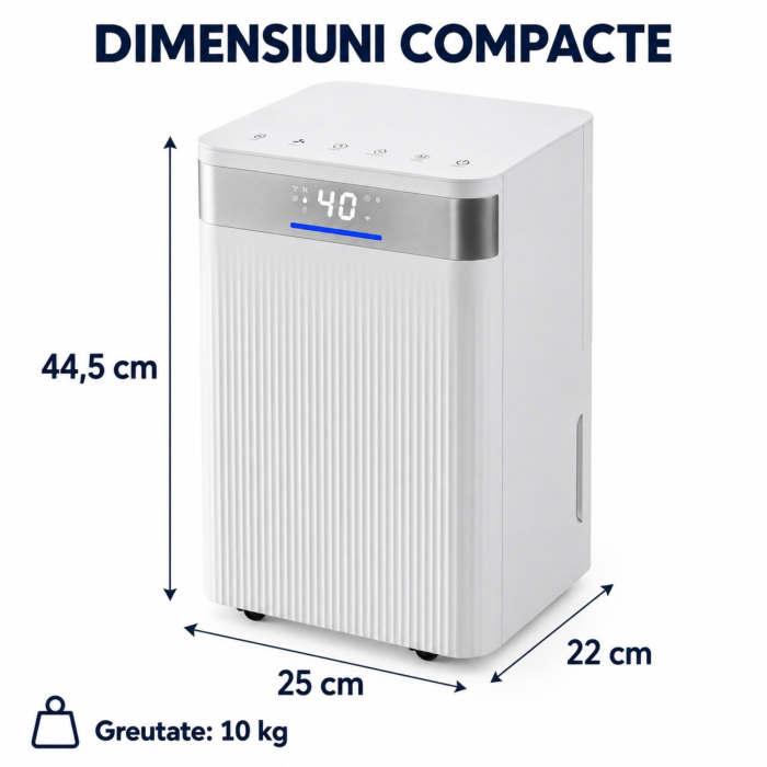 Dezumidificator VarioShop® cu Wi-Fi, control prin aplicatie, capacitate 12 l/zi, pentru camere pana la 25 m², rezervor 2 l, drenaj continuu cu furtun, silentios 38 dB, mod uscare rufe, 25 x 22 x 44.5 [4]
