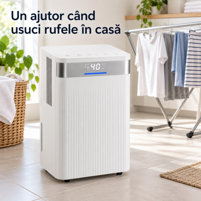 Dezumidificator VarioShop® cu Wi-Fi, control prin aplicatie, capacitate 12 l/zi, pentru camere pana la 25 m², rezervor 2 l, drenaj continuu cu furtun, silentios 38 dB, mod uscare rufe, 25 x 22 x 44.5 [8]