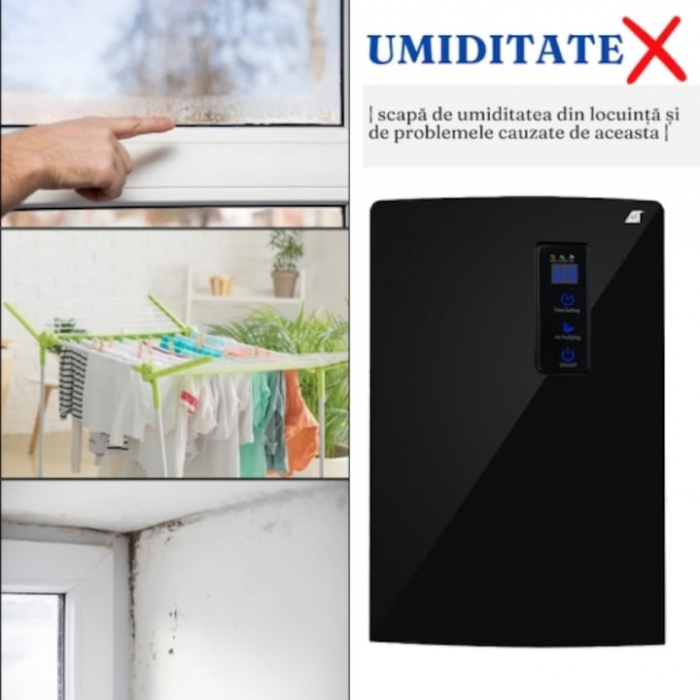 Dezumidificator VarioShop®, Functie Purificare, Higrometru si Termometru, Silentios, Rezistent la Temperaturi Scazute, Acoperire 30 mp, Rezervor 1500 ml, 65 W, 36 x 24 x 13 cm, Negru [2]