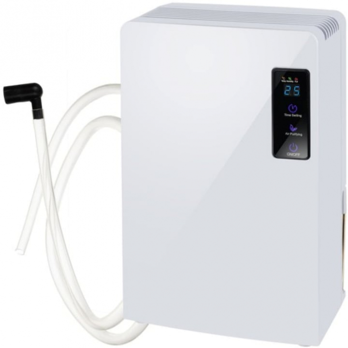 Dezumidificator VarioShop®, Functie Purificare, Higrometru si Termometru, Silentios, Rezistent la Temperaturi Scazute, Acoperire 30 mp, Rezervor 1800 ml, Furtun de Drenaj, 90 W, 36 x 24 x 13 cm, Alb [1]