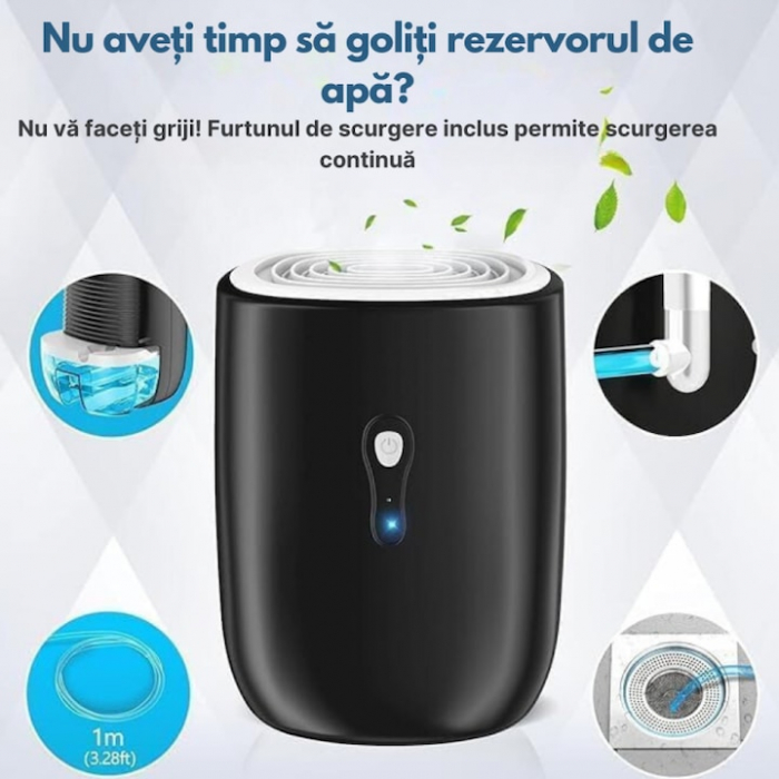 Dezumidificator VarioShop®, silentios, consum redus de energie, furtun pentru scurgerea apei, tehnologia Peltier, 300 ml /zi, capacitate rezervor 800 ml, 22.5 W, 22.5 x 16 x 14 cm, Negru [2]