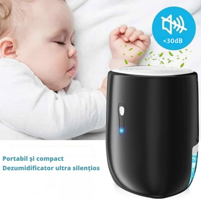 Dezumidificator VarioShop®, silentios, consum redus de energie, furtun pentru scurgerea apei, tehnologia Peltier, 300 ml /zi, capacitate rezervor 800 ml, 22.5 W, 22.5 x 16 x 14 cm, Negru [5]