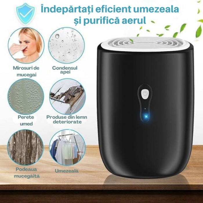 Dezumidificator VarioShop®, silentios, consum redus de energie, furtun pentru scurgerea apei, tehnologia Peltier, 300 ml /zi, capacitate rezervor 800 ml, 22.5 W, 22.5 x 16 x 14 cm, Negru [4]