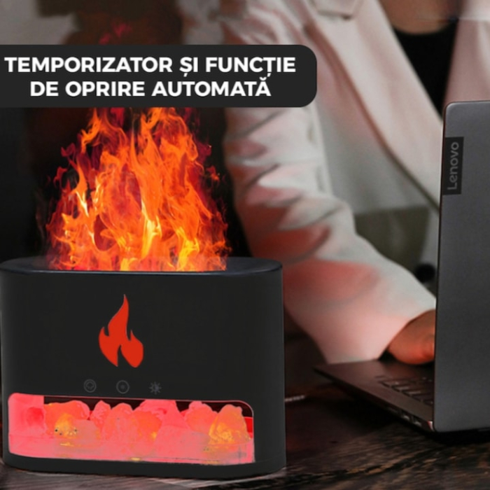 Difuzor aromaterapie 3 in 1 VarioShop®, cu efect semineu LED, umidificator, aromaterapie uleiuri esentiale, temporizator 1/3/6h, rezervor 250 ml, iluminare RGB, consum 10W, negru [2]
