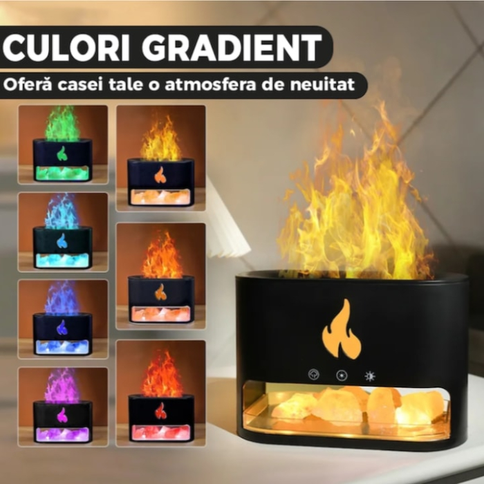 Difuzor aromaterapie 3 in 1 VarioShop®, cu efect semineu LED, umidificator, aromaterapie uleiuri esentiale, temporizator 1/3/6h, rezervor 250 ml, iluminare RGB, consum 10W, negru [3]