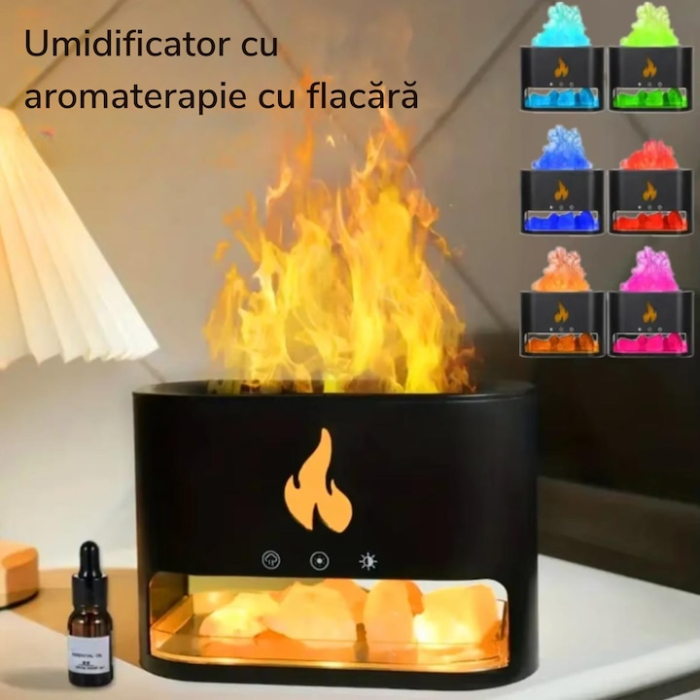 Difuzor aromaterapie 3 in 1 VarioShop®, cu efect semineu LED, umidificator, aromaterapie uleiuri esentiale, temporizator 1/3/6h, rezervor 250 ml, iluminare RGB, consum 10W, negru [5]