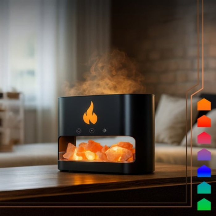 Difuzor aromaterapie 3 in 1 VarioShop®, cu efect semineu LED, umidificator, aromaterapie uleiuri esentiale, temporizator 1/3/6h, rezervor 250 ml, iluminare RGB, consum 10W, negru [10]