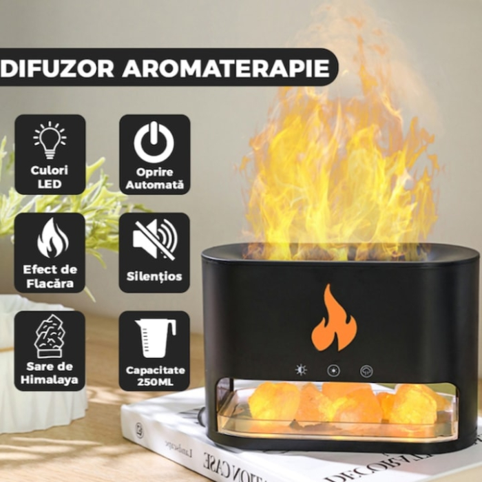 Difuzor aromaterapie 3 in 1 VarioShop®, cu efect semineu LED, umidificator, aromaterapie uleiuri esentiale, temporizator 1/3/6h, rezervor 250 ml, iluminare RGB, consum 10W, negru [4]
