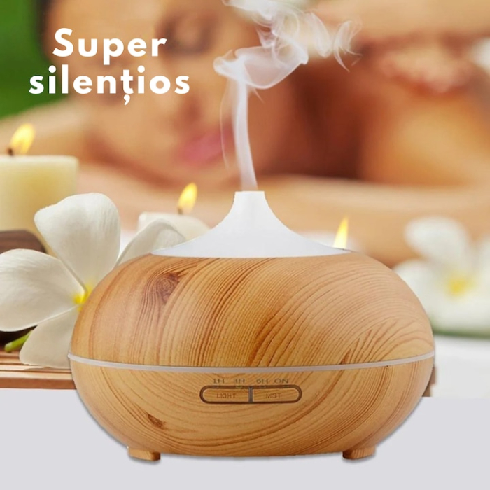 Difuzor de aroma si umidificator cu ultrasunete VarioShop®, ionizator, lampa LED si telecomanda, 400 ml, aromaterapie cu 3 uleiuri incluse, temporizator, functionare silentioasa, Crem [4]