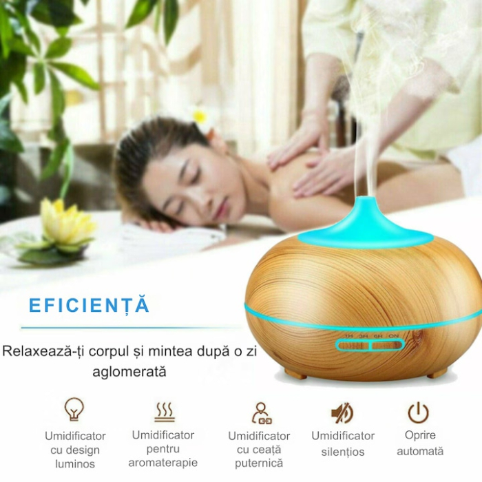 Difuzor de aroma si umidificator cu ultrasunete VarioShop®, ionizator, lampa LED si telecomanda, 400 ml, aromaterapie cu 3 uleiuri incluse, temporizator, functionare silentioasa, Crem [2]