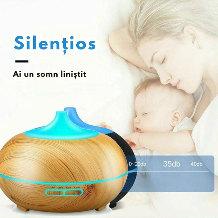 Difuzor de aroma si umidificator cu ultrasunete VarioShop®, ionizator, lampa LED si telecomanda, 400 ml, aromaterapie cu 3 uleiuri incluse, temporizator, functionare silentioasa, Crem [6]