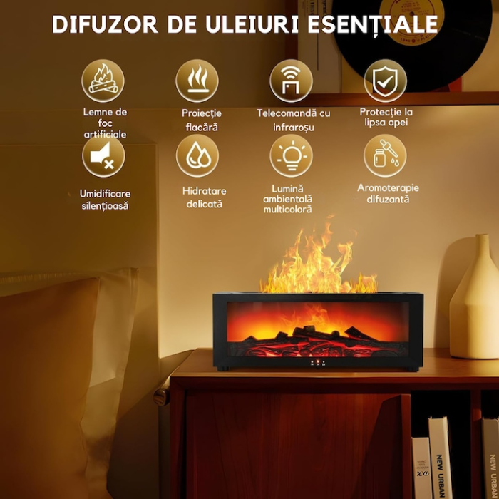 Difuzor de aromaterapie, VarioShop, 150 ml, efect semineu LED, umidificator, negru, 26x10x9.5cm [2]
