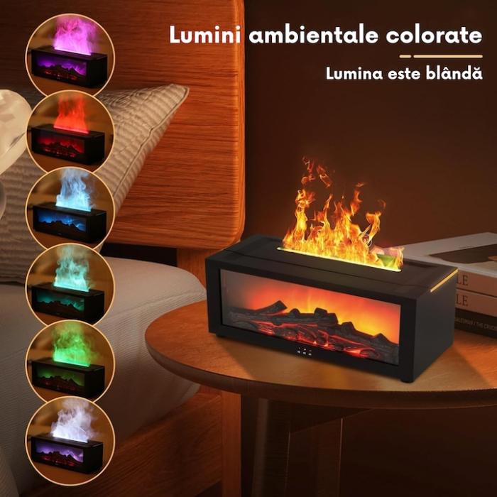 Difuzor de aromaterapie, VarioShop, 150 ml, efect semineu LED, umidificator, negru, 26x10x9.5cm [9]