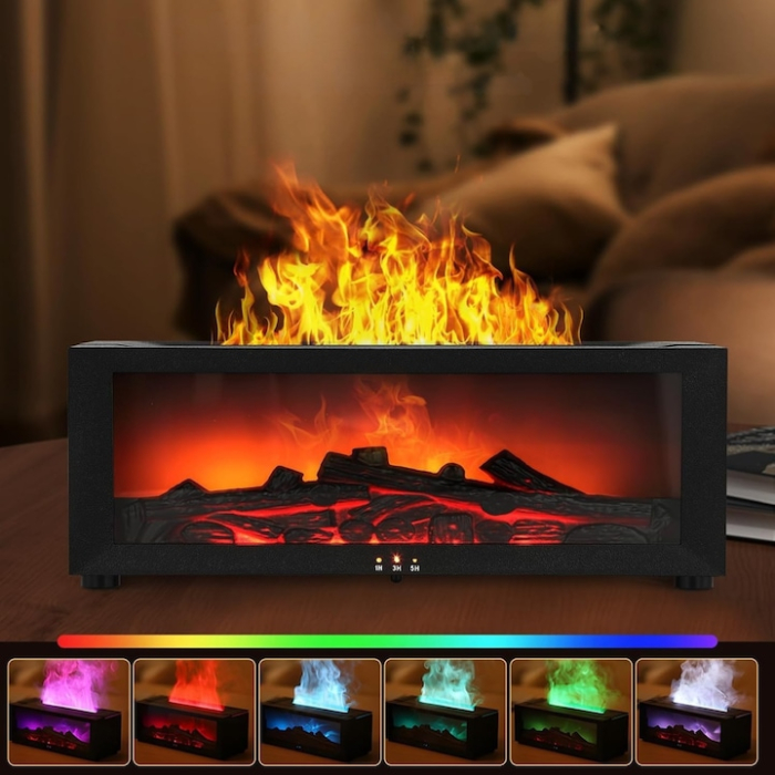 Difuzor de aromaterapie, VarioShop, 150 ml, efect semineu LED, umidificator, negru, 26x10x9.5cm [14]