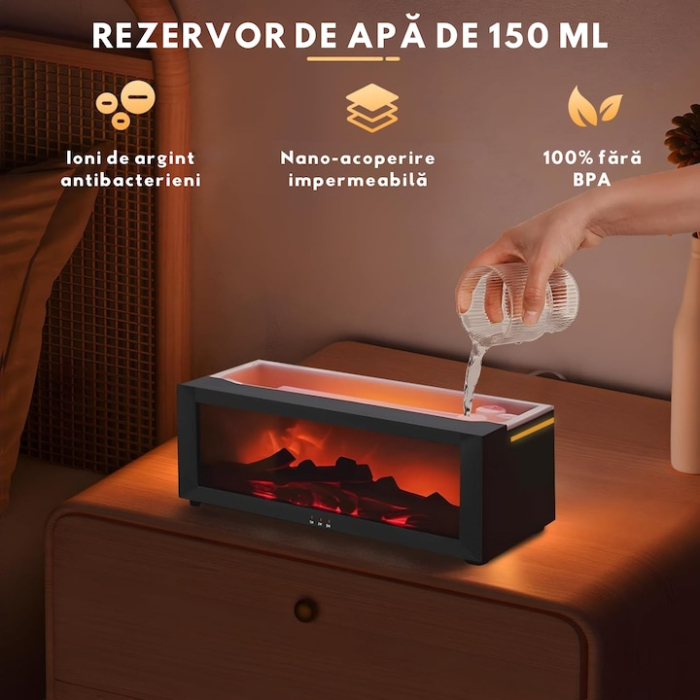 Difuzor de aromaterapie, VarioShop, 150 ml, efect semineu LED, umidificator, negru, 26x10x9.5cm [3]