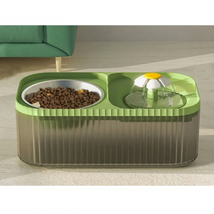 Dispenser automat de apa VarioShop®, tip fantana cu floare pentru pisici si caini, bol pentru mancare, purificare si filtrare prin carbune activ, cu pompa inteligenta, ultra-silentios, 3L, Verde [12]