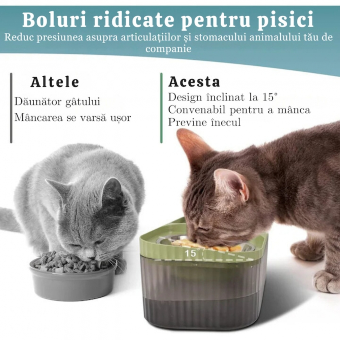 Dispenser automat de apa VarioShop®, tip fantana cu floare pentru pisici si caini, bol pentru mancare, purificare si filtrare prin carbune activ, cu pompa inteligenta, ultra-silentios, 3L, Verde [2]