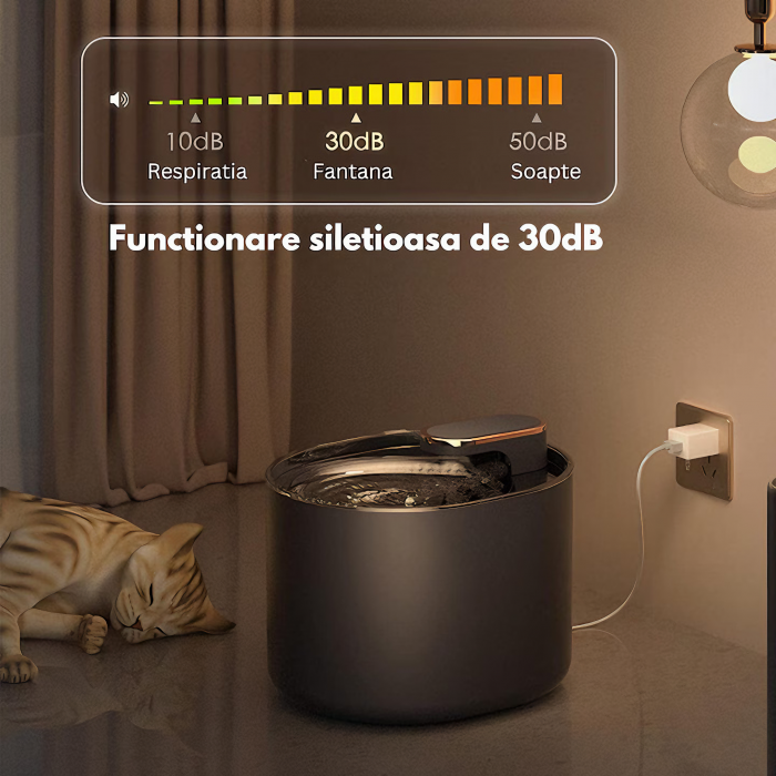 Dispenser automat de apa VarioShop®, tip fantana pentru pisici si caini, cu purificare si filtrare prin carbune activ, ultra-silentios, 3L, adaptor priza, Negru [4]