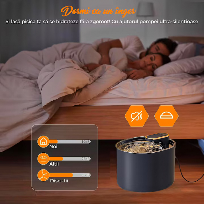 Dispenser automat de apa VarioShop®, tip fantana pentru pisici si caini, cu purificare si filtrare prin carbune activ, ultra-silentios, 3L, adaptor priza, Negru [5]