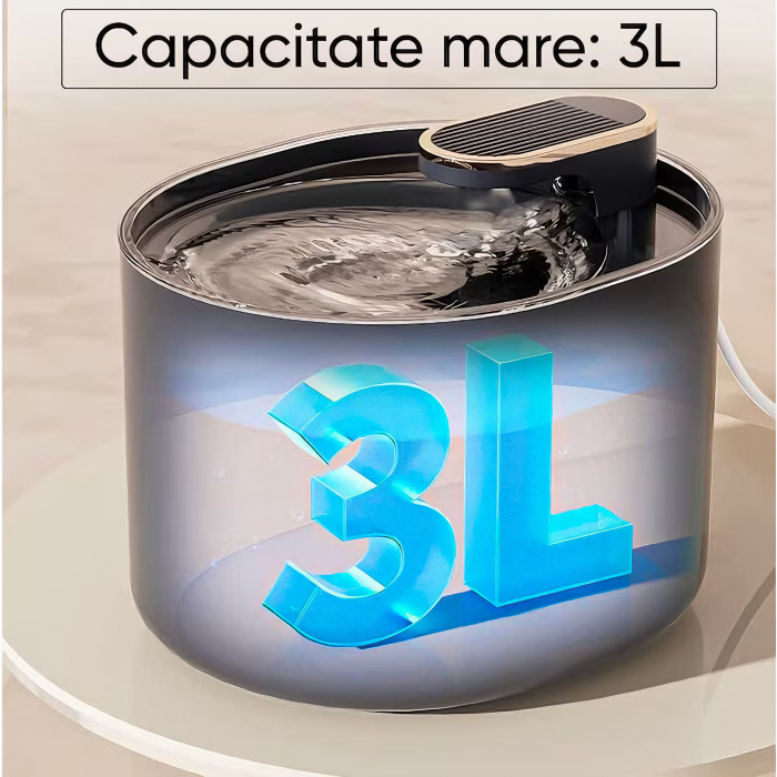 Dispenser automat de apa VarioShop®, tip fantana pentru pisici si caini, cu purificare si filtrare prin carbune activ, ultra-silentios, 3L, adaptor priza, Negru [2]