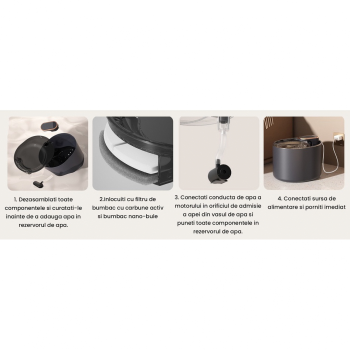 Dispenser automat de apa VarioShop®, tip fantana pentru pisici si caini, cu purificare si filtrare prin carbune activ, ultra-silentios, 3L, adaptor priza, Negru [10]