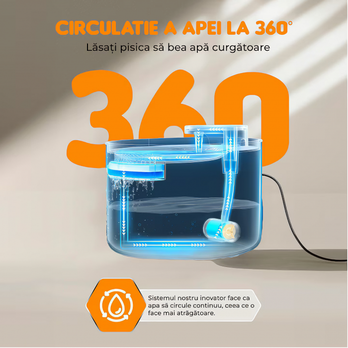 Dispenser automat de apa VarioShop®, tip fantana pentru pisici si caini, cu purificare si filtrare prin carbune activ, ultra-silentios, 3L, adaptor priza, Negru [3]
