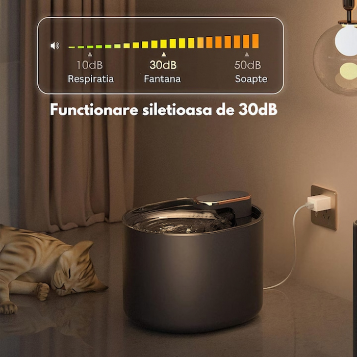 Dispenser automat de apa VarioShop®, tip fantana pentru pisici si caini, cu purificare si filtrare prin carbune activ, ultra-silentios, led luminos, 3L, adaptor priza, Alb [12]