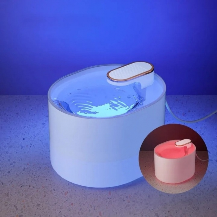 Dispenser automat de apa VarioShop®, tip fantana pentru pisici si caini, cu purificare si filtrare prin carbune activ, ultra-silentios, led luminos, 3L, adaptor priza, Alb [22]