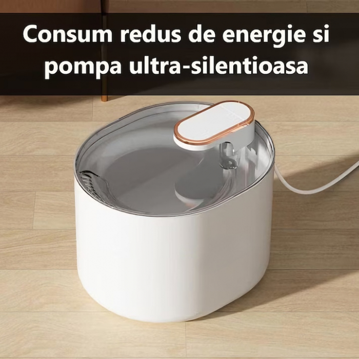 Dispenser automat de apa VarioShop®, tip fantana pentru pisici si caini, cu purificare si filtrare prin carbune activ, ultra-silentios, led luminos, 3L, adaptor priza, Alb [18]