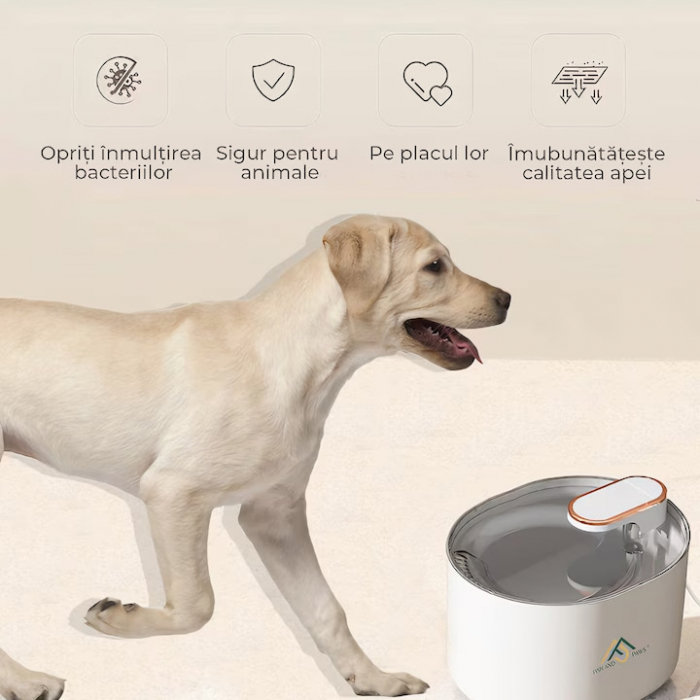 Dispenser automat de apa VarioShop®, tip fantana pentru pisici si caini, cu purificare si filtrare prin carbune activ, ultra-silentios, led luminos, 3L, adaptor priza, Alb [16]