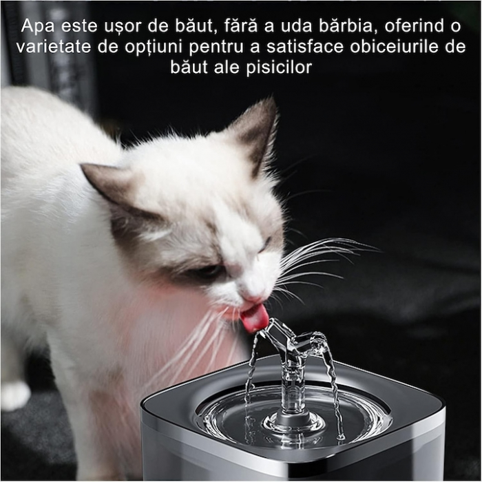 Dispenser automat de apa VarioShop®, tip fantana pentru pisici si caini, cu purificare si filtrare, ultra-silentios, curatare rapida, 2L, autonomie pana la 5 zile, adaptor priza, Gri inchis [12]