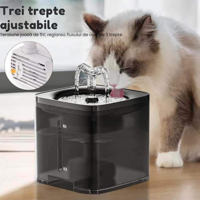 Dispenser automat de apa VarioShop®, tip fantana pentru pisici si caini, cu purificare si filtrare, ultra-silentios, curatare rapida, 2L, autonomie pana la 5 zile, adaptor priza, Gri inchis [8]