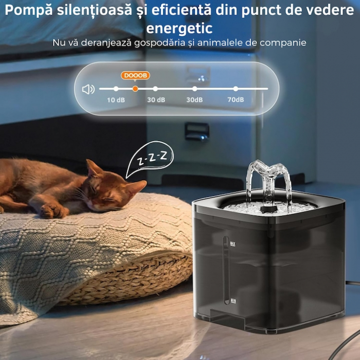Dispenser automat de apa VarioShop®, tip fantana pentru pisici si caini, cu purificare si filtrare, ultra-silentios, curatare rapida, 2L, autonomie pana la 5 zile, adaptor priza, Gri inchis [3]