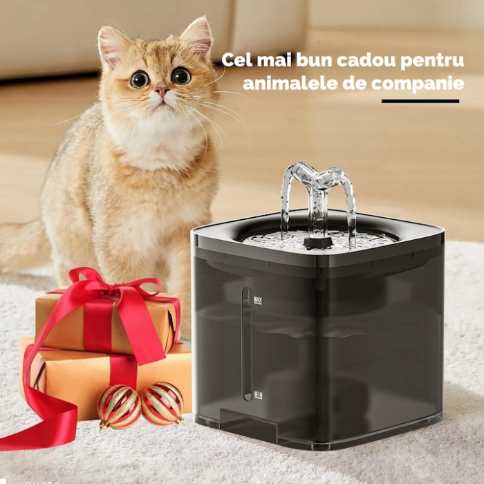Dispenser automat de apa VarioShop®, tip fantana pentru pisici si caini, cu purificare si filtrare, ultra-silentios, curatare rapida, 2L, autonomie pana la 5 zile, adaptor priza, Gri inchis [7]