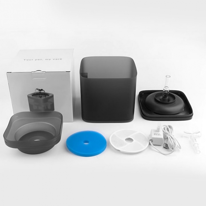 Dispenser automat de apa VarioShop®, tip fantana pentru pisici si caini, cu purificare si filtrare, ultra-silentios, curatare rapida, 2L, autonomie pana la 5 zile, adaptor priza, Gri inchis [9]